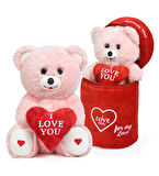 Özel Peluş Çanta İçerisinde Sevgiliye Özel Kalpli (I LOVE YOU) Yazılı Sevimli Peluş Ayıcık