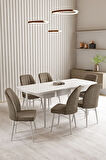 Lara Beyaz 80 X 132 Açılabilir MDF Mutfak Masası 6  Sandalye
