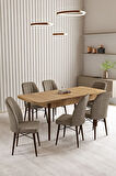 Lara Meşe Desen 80 X 132 Açılabilir MDF Mutfak Masası 6  Sandalye