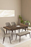 Floryn Barok Desen 80 X 132 Benchli Açılabilir MDF Mutfak Masa Takımı 4 Sandalye