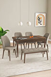 Laris Barok Desen 80 X 132 Benchli Açılabilir MDF Mutfak Masa Takımı 4 Sandalye