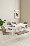 Laris Beyaz Mermer Desen 80 X 132 Benchli Açılabilir MDF Mutfak Masa Takımı 4 Sandalye