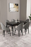 Mabel Siyah Mermer Desen 80x132 MDF Açılabilir Mutfak Masası Takımı 4 Sandalye 1 Bench