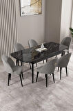 Mabel Siyah Mermer Desen 80x132 MDF Açılabilir Mutfak Masası Takımı 4 Sandalye 1 Bench