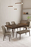 Vien Barok Desen 80 X 132 Açılabilir MDF Mutfak Masası 4 Sandalye, 1 Bench