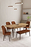 Lara Meşe Desen 80 X 132 Açılabilir MDF Mutfak Masası 4 Sandalye, 1 Bench