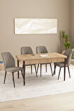 Floryn MDF Meşe Desen Açılabilir 80x132 Cm 4 Sandalyeli Mutfak Masası Takımı