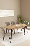 Floryn MDF Meşe Desen Açılabilir 80x132 Cm 4 Sandalyeli Mutfak Masası Takımı