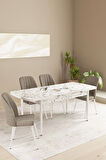 Floryn Beyaz Mermer Desen 80 X 132 Açılabilir MDF Mutfak Masa Takımı 4 Sandalye