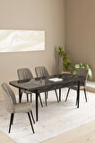 Floryn MDF Siyah Mermer Desen Açılabilir 80x132 Cm 4 Sandalyeli Mutfak Masası Takımı