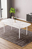 Vien Beyaz Mermer Desen 80 X 132 Açılabilir MDF Mutfak Masası 4  Sandalye