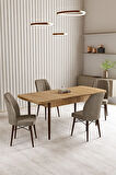 Lara Meşe Desen 80 X 132 Açılabilir MDF Mutfak Masası 4  Sandalye