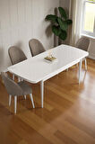 Mura Beyaz 80x132 Açılabilir Mdf Masa Yemek Odası Takımı, Mutfak Takımı 4 Adet Sandalye