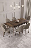 Calvin Barok Desen 80x132 MDF Açılabilir Mutfak Masası Takımı 6  Sandalye