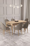 Calvin Meşe Desen 80x132 MDF Açılabilir Mutfak Masası Takımı 6  Sandalye