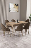 Ikon Siyah Mermer Desen 80x132 MDF Açılabilir Mutfak Masası Takımı 6  Sandalye