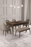 Calvin Barok Desen 80x132 MDF Açılabilir Mutfak Masası Takımı 4 Sandalye, 1 Bench