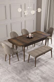 Calvin Barok Desen 80x132 MDF Açılabilir Mutfak Masası Takımı 4 Sandalye, 1 Bench