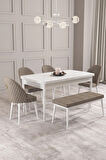 Calvin Beyaz 80x132 MDF Açılabilir Mutfak Masası Takımı 4 Sandalye, 1 Bench
