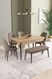 Ikon Meşe Desen 80x132 Açılabilir Mdf Masa Yemek Odası Takımı, Mutfak Takımı 4 Sandalye, 1 Bench