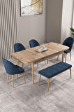 Ikon Meşe Desen 80x132 MDF Açılabilir Yemek Masası Takımı 4 Sandalye, 1 Bench