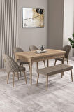 Milas Meşe Desen 80x132 MDF Açılabilir Yemek Masası Takımı 4 Sandalye, 1 Bench