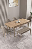 Milas Meşe Desen 80x132 MDF Açılabilir Yemek Masası Takımı 4 Sandalye, 1 Bench