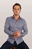 Beyaz Lacivert Kareli Slimfit Gömlek