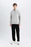 DeFacto Relax Fit Dik Yaka Baskılı Fermuarlı Kalın Kumaş Sweatshirt D2165AX24AUGR93