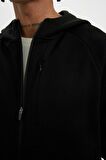DeFactoFit Slim Fit Dar Kesim Kapüşonlu Skuba Dalgıç Kumaş Fermuarlı Sporcu Sweatshirt A6956AX24AUBK81