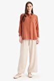 DeFacto 	Relax Fit Basic Düz Modal Uzun Kollu Gömlek Tunik D1299AX25SPOG185