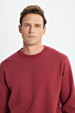Erkek Bordo Standart Fit Normal Kesim Içi Polarlı 3 Iplik Bisiklet Yaka Pamuklu Sweatshirt