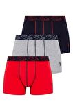 . Erkek Kırmızı - Gri Melanj - Lacivert 3 Lü Boxer