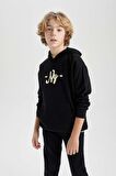 DeFacto Erkek Çocuk Oversize Geniş Kalıp Kapüşonlu Sırt Baskılı Sweatshirt B6135A824SPBK81