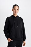 DeFacto Relax Fit Kapüşonlu Kanguru Cepli Kalın Basic Düz Siyah Sweatshirt W1240AZ24WNBK81