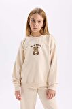 Kız Çocuk Pijama Takımı Sweatshirt Kumaşı Uzun Kollu Üst Beli Lastikli Alt
