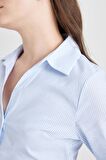 DeFacto Fitted Çizgili Bengalin Dokuma Uzun Kollu Gömlek D4013AX24AUBE745
