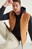 Regular Fit Safran Dik Yaka Elyaf Dolgulu Mevsimlik Fermuarlı Yelek Mont 7HF07ORT42611
