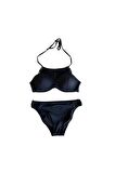 Siyah Makrome İçi Boş Kap Bikini Takım