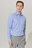 Erkek Beyaz-mavi Ütü Gerektirmeyen Taılored Slim Fit Klasik Yaka %100 Pamuk Desenli Non-ıron Gömlek