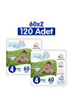 Paddlers Pure Bebek Bezi 4 Numara Maxi 120 Adet 2'li Jumbo Set