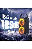 W-KING T9-2 Bluetooth Hoparlör 180W Partybox 24S Dinleme Işıklı IPX5 Kablosuz Stereo TWS Ses Bombası Siyah