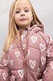 DeFacto Kız Bebek Kapüşonlu Kalp Desenli Su İtici Cep İçi Polarlı Şişme Mont C5313A524AUBN564