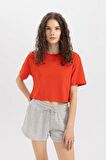 DeFacto Boxy Fit Bisiklet Yaka Penye Basic Düz Kısa Kollu Tişört C7459AX24SMRD56