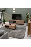 Mezza Set 1362-2090-1682 Vision Tv Ünitesi - Orta Sehpa - Konsol Seti Hat - Kaplan - Antrasit