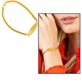 Tesbihane -  Çelik Zincirli Gold Renk Kişiye Özel İsim Yazılı Kadın Bileklik