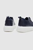 Lacivert Kalın Beyaz Tabanlı Bağcıklı Sneaker Ayakkabi 3EC09ORT0381