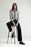 Slim Fit Dar Kesim Bisiklet Yaka Çizgili Uzun Kollu Hırka