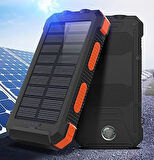 Agile 10000mAh PoliKristal Solar Güneş Enerjili Powerbank Su Geçirmez Taşınabilir Göstergeli Fenerli Turuncu L50