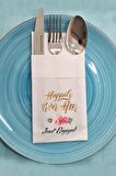 Kumaş Dokulu Cepli Nişan Peçetesi Happily Ever After Organizasyon Peçetesi
